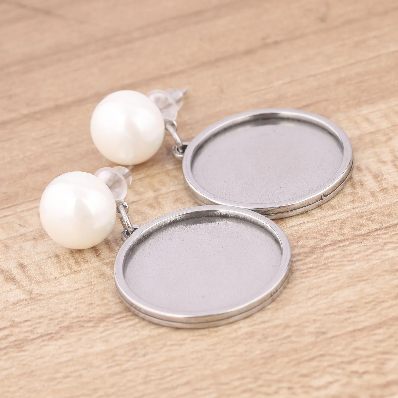 

6pcs white pearl post earring bezel studs fit 20mm cabochon earrings base setting blanks stainless steel diy jewelry findings