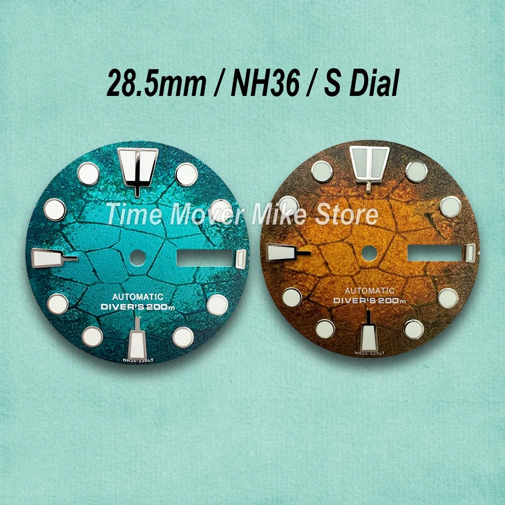 

28.5mm S Logo New Diving Dial Fit NH35/NH36/4R/7S Movement Green Luminous Fissure High Quality Mechanical Watch Modification Acc