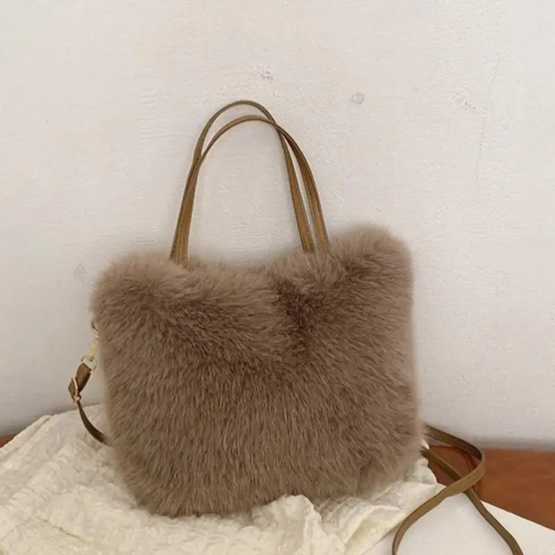 Sac sous les bras en peluche minimaliste pour fille, sacs fourre-tout à bandoulière, haute capacité, cadeau initié unique, mode d'hiver