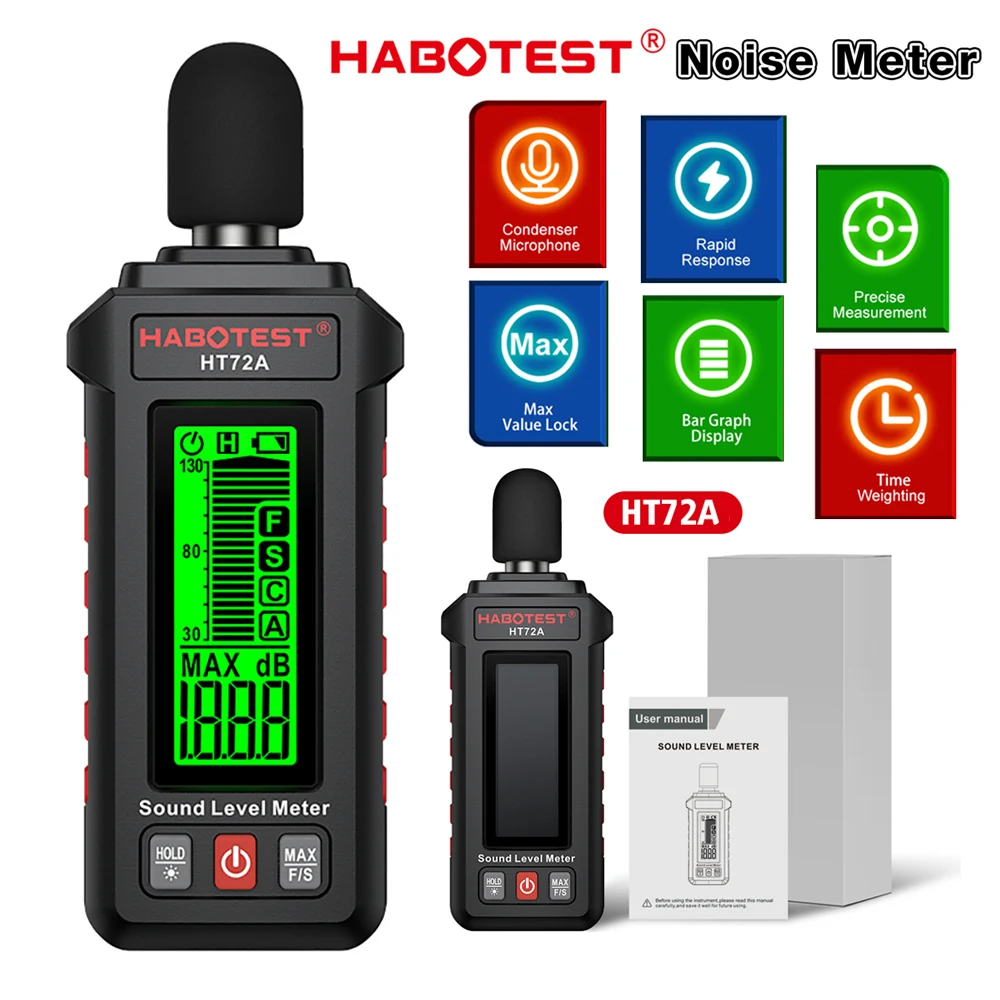 Digital Sound Level Meter 30dB to 130 Decibel Tester Noise Audio dB Detector for Room Office Factory Studio Traffic Noise Tester