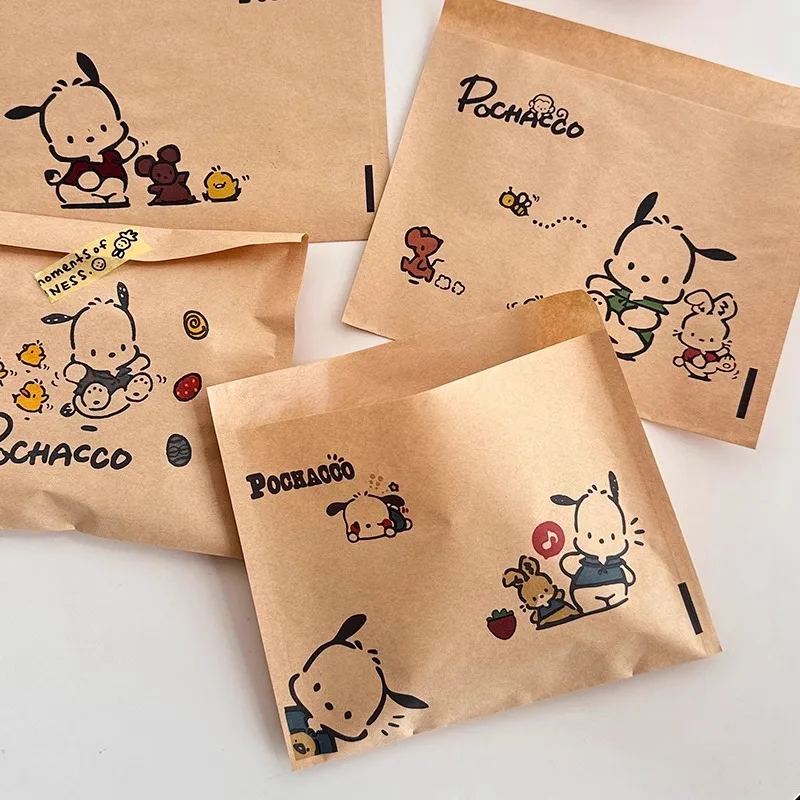 10pcs Hello Kitty Pochacco Anime Kraft Paper Bag Kawaii Sanrio Thickened Large Capacity Packaging Bag Storage Gift Pouch Party