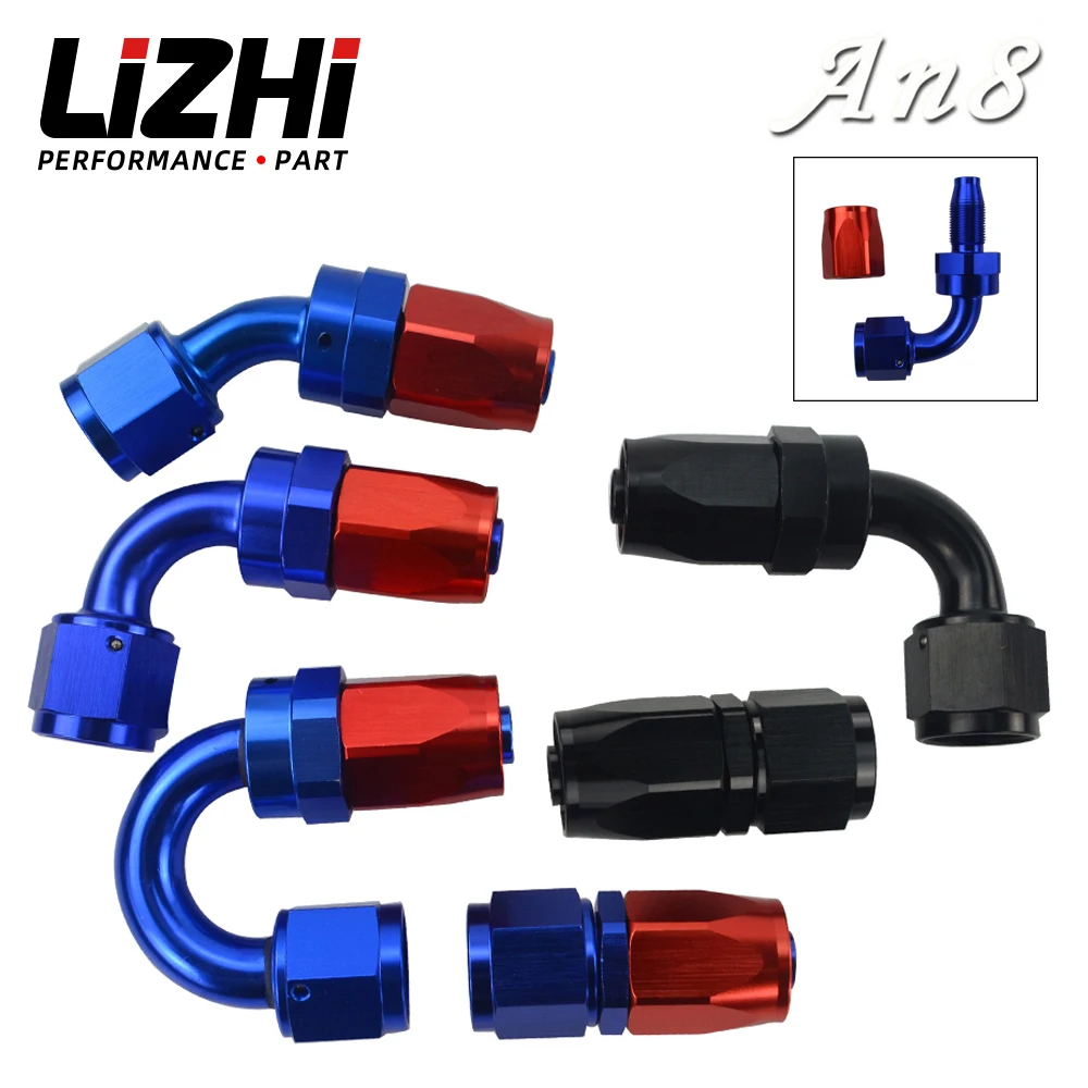 LIZHI AN8 Oil Fuel Swivel Hose Anoized Aluminum Straight Elbow 45 180 Degree Hose End Oil Fuel Reusable Fitting