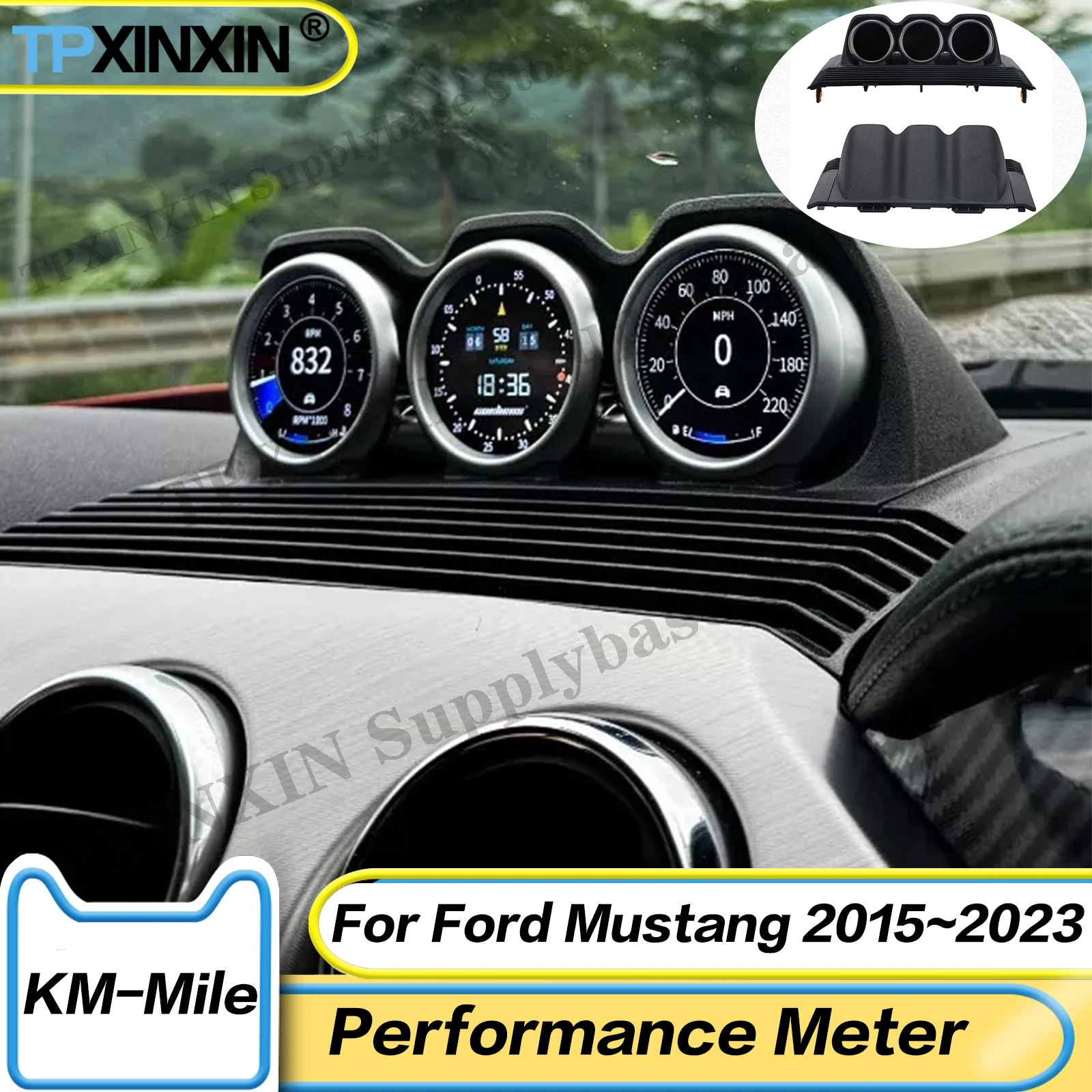 LCD Digital Digital For Ford Mustang 2015~2023 Performance Meter KM/Mile Power Meter With Three Rings Modification Speedometer