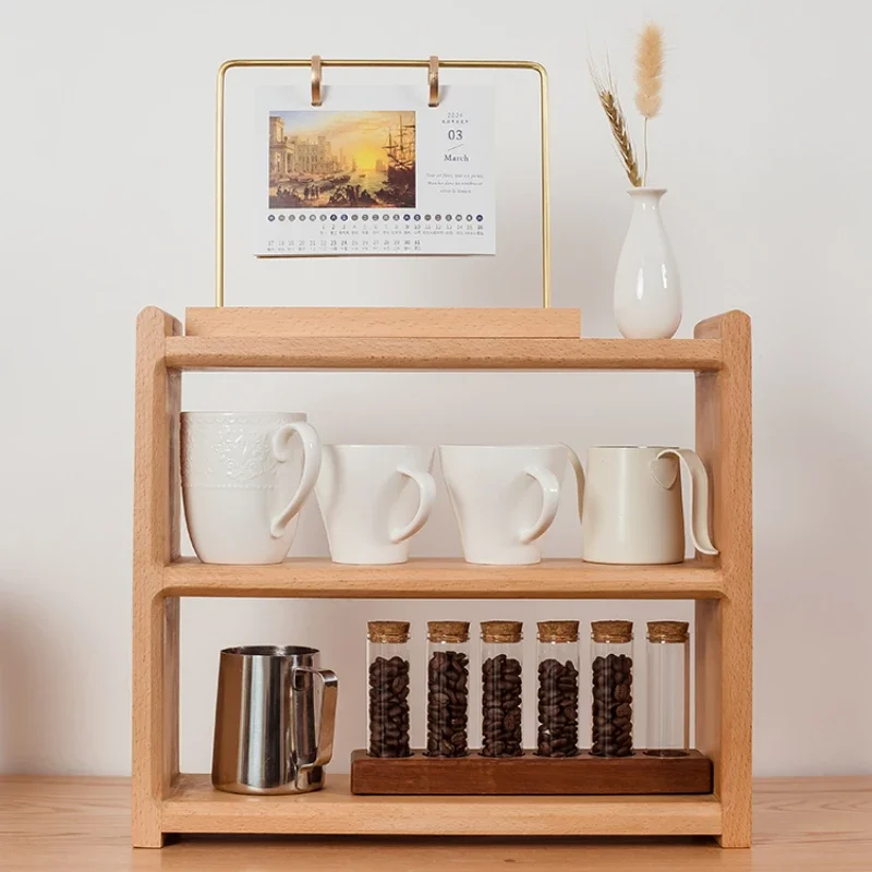 Black Walnut Solid Wood Organizer ， Tea Sets Coffee and Cosmetics Vintage Desktop Storage Box Multi-Functional Wooden Rack