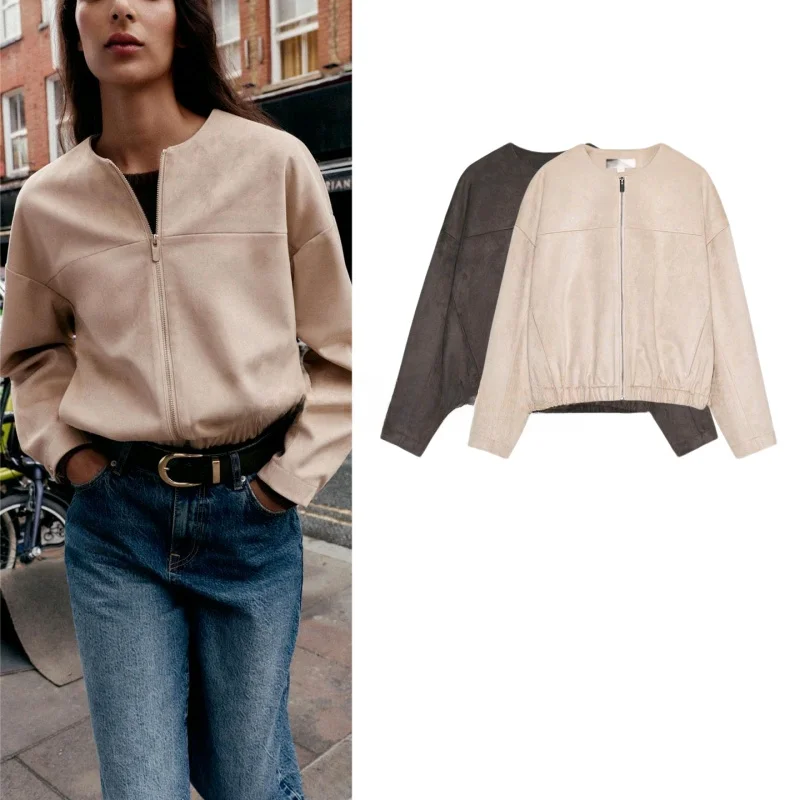 

Новое осеннее поступление, женский коврик Long Sve, круглая Ne, на молнии, с эффектом искусственной замши, верхняя одежда Jaet, дышащая, свободная посадка