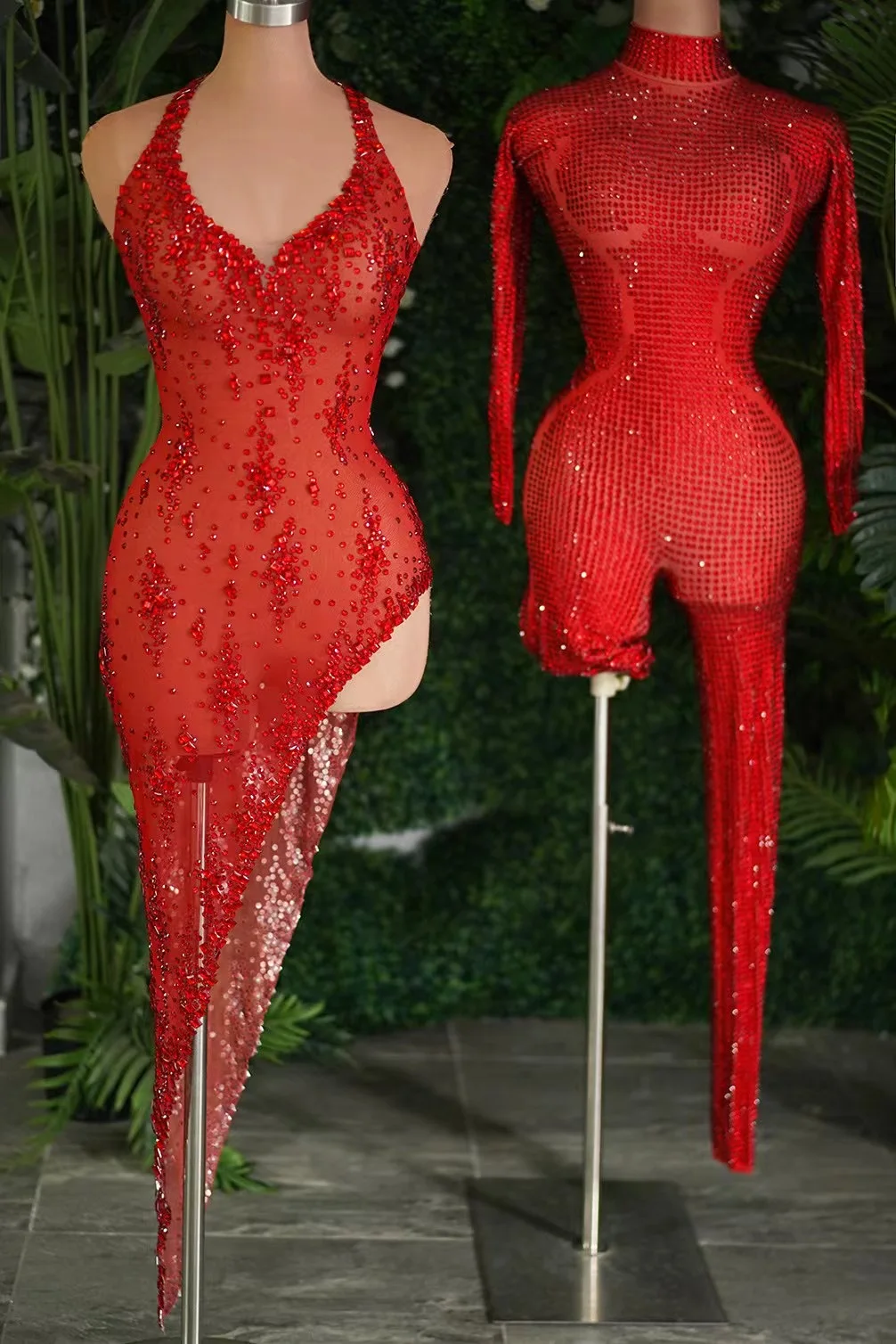 

Red Glitter Sexy Party Dress Women Gogo Dancer Clothing Nightclub Bar Performance Costume Shiny Bodysuit Female Rave Wear