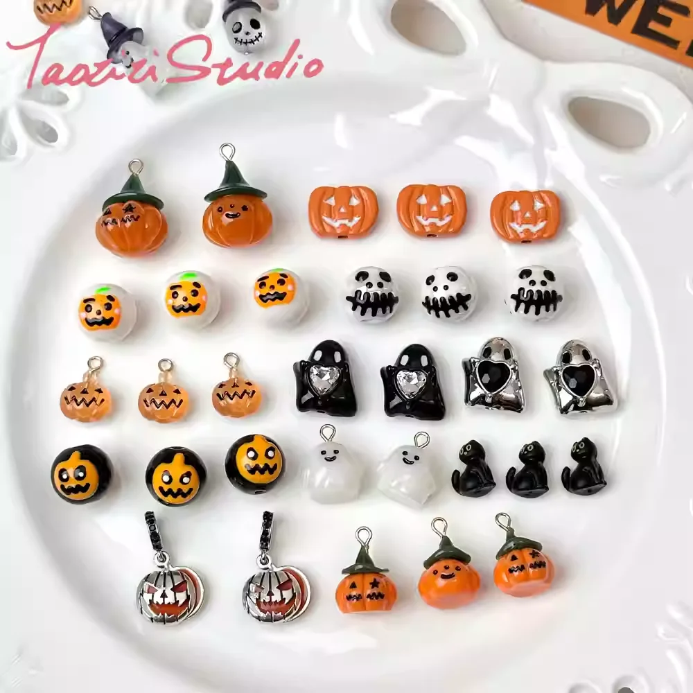 Halloween Ghost Pumpkin Black Cat Pendant Loose Beads Stringing DIY Craft Materials Bracelet Necklace Accessories Jewelry