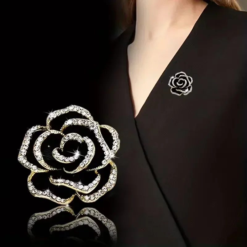 Fashionable Elegant Simple Black Rose Camellia Red Brooch Suit Sweater Pin Accessory
