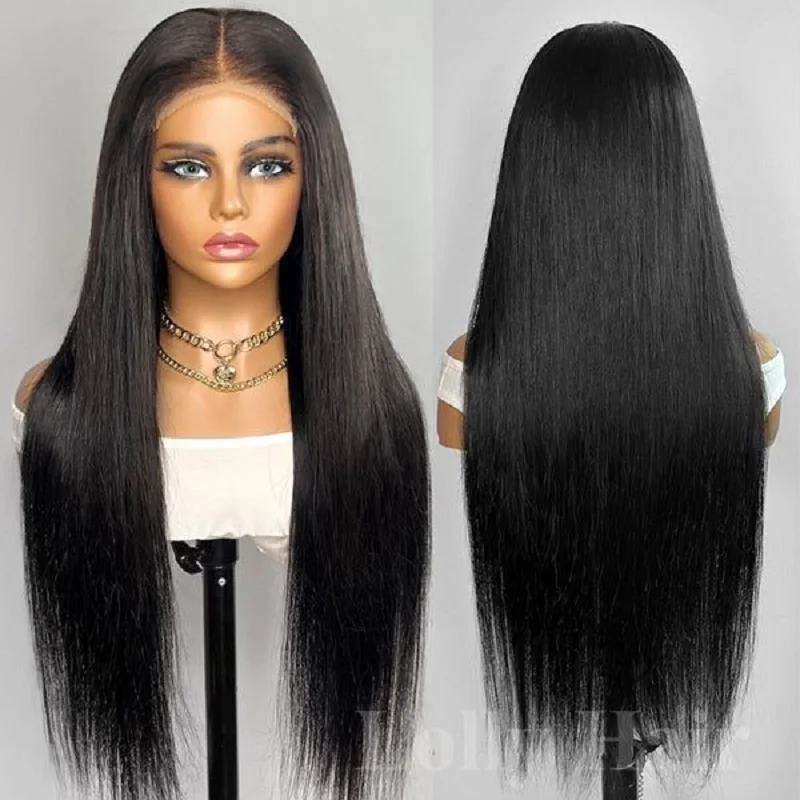 

26" Black Long PrePlucked Silky Straight 180 Density Lace Front Wigs For Brown Women With Babyhair Lace Frontal Wigs Black Wig