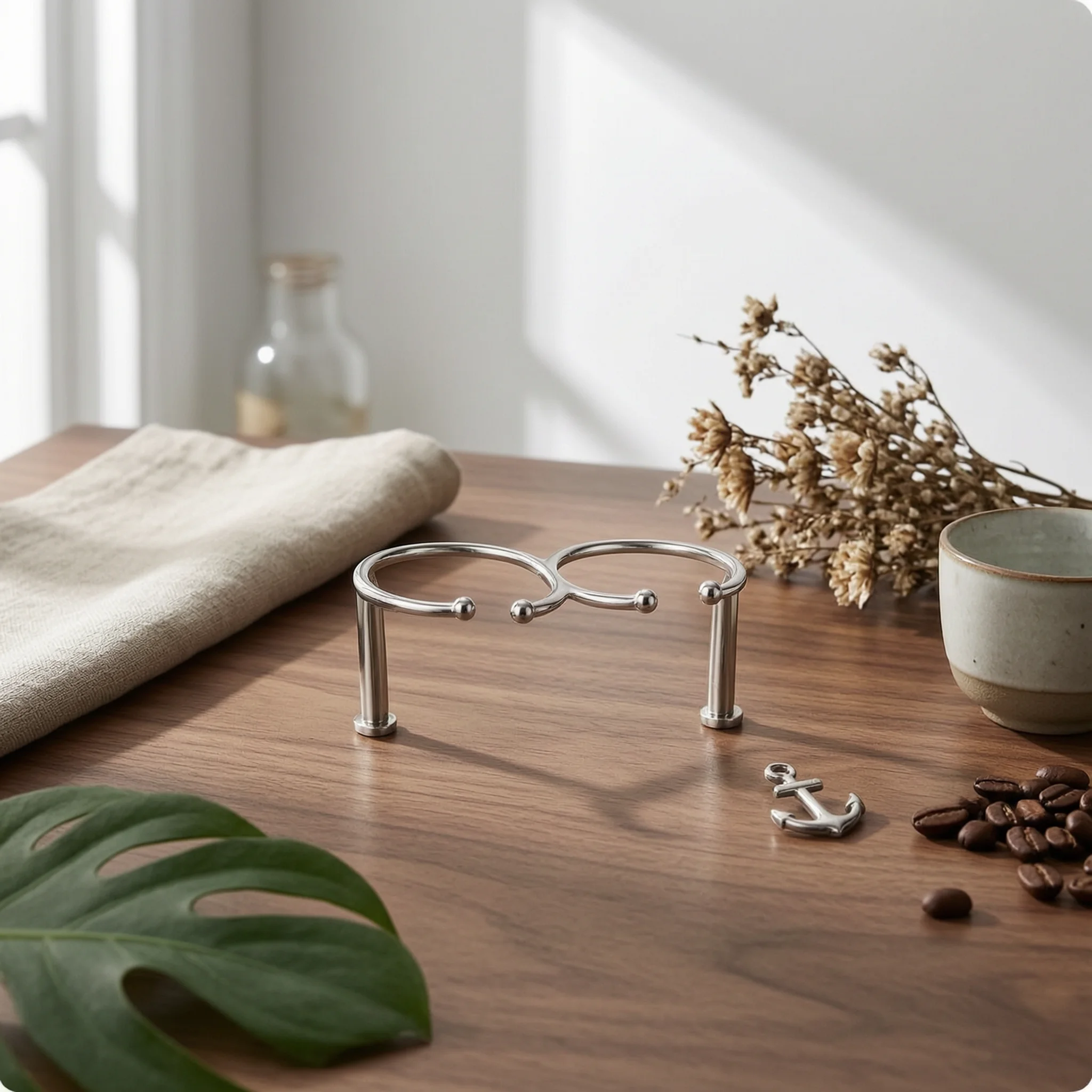 

Surface Mount Cup Holder Polished Silver Stainless Steel Cup Holder Drinkware Accessory Reflective Rounded Ends