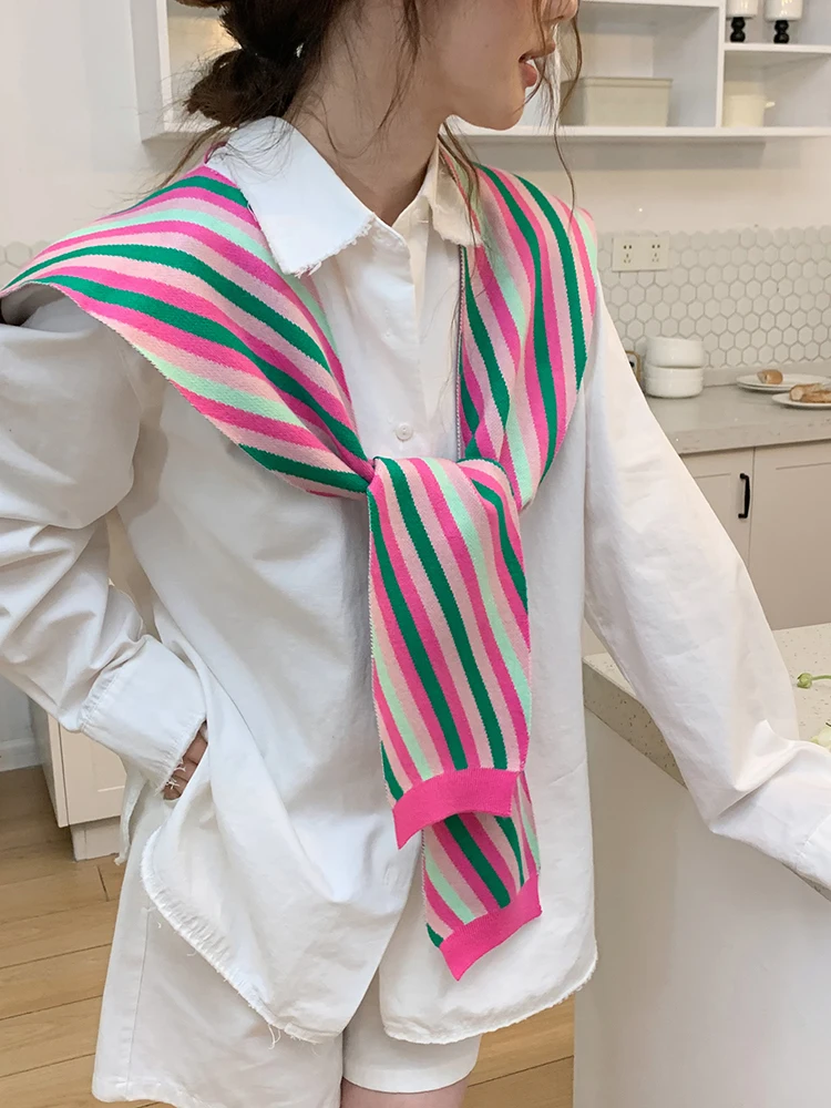 プレッピーストライプのニットクロスショール,高品質のオフィススカーフ,エアルーム,首と肩,夏,四季