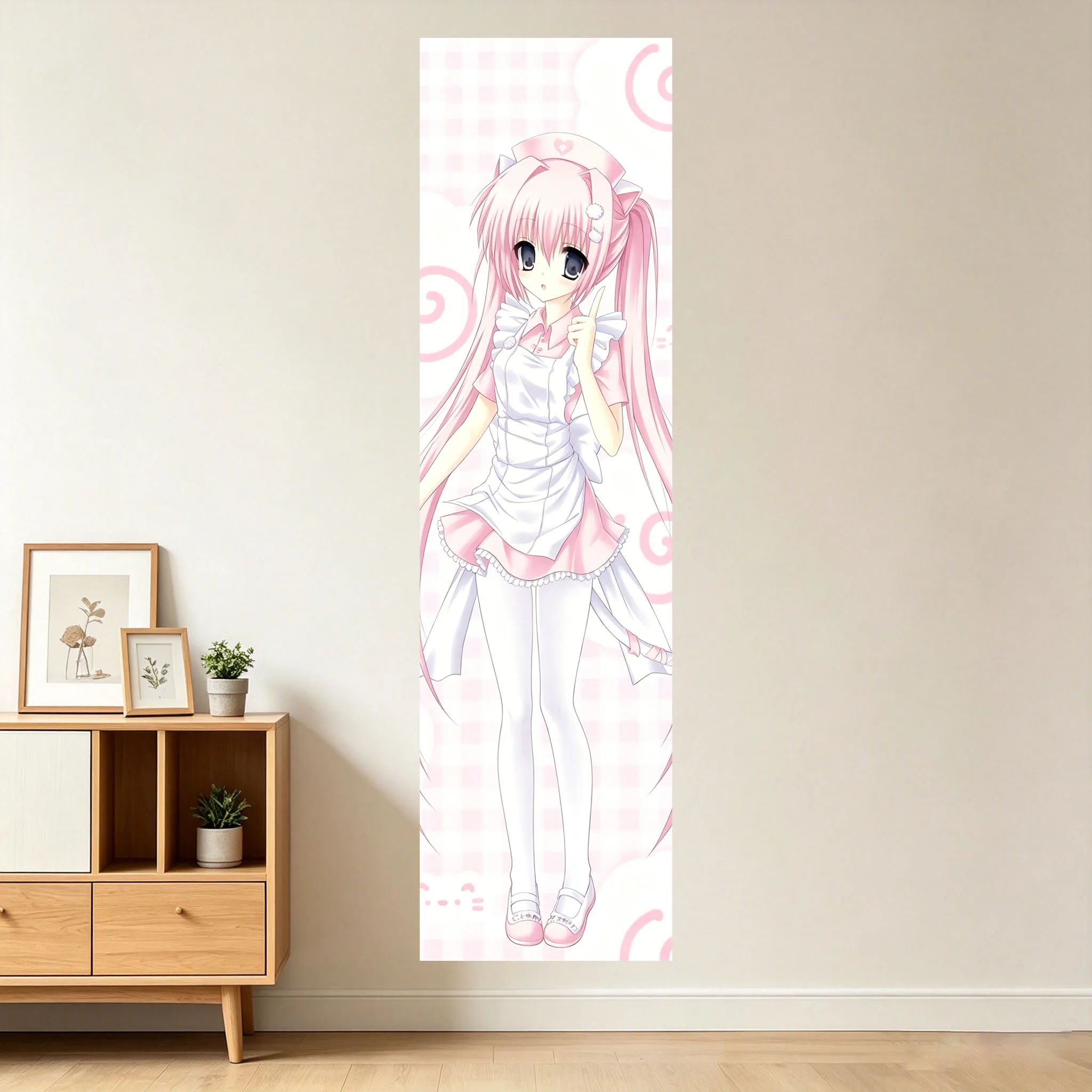 Rosa M-Miku Krankenschwester-Wandteppich, Uniform-Outfit, Anime-Mädchen, großer Wandteppich, geeignet für ästhetische Wanddekorationen im Schlafzimmer oder im Schlafsaal