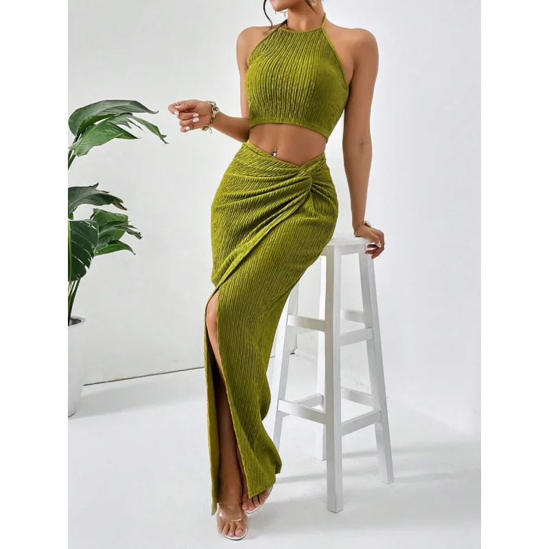 

Women's Twist Vest Long Dress Fashion Set Summer Season Knot Neckline Sleeveless Gown Cross-Border Exclusive