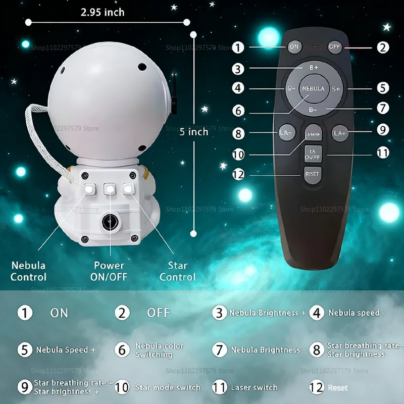 مصباح بروجيكتور ضوء ليلي لغرفة النوم للأطفال والكبار، سديم المجرة المرصعة بالنجوم، ديكور السماء المرصعة بالنجوم، هدية، مصباح غرفة رائد الفضاء Galaxy Starry Sky