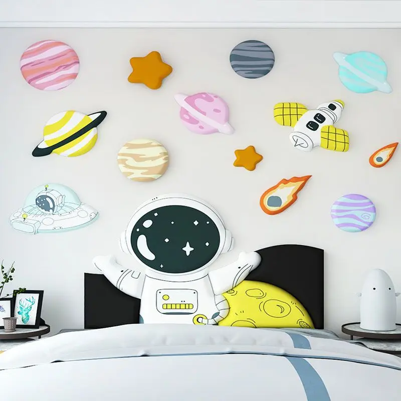 Astronaut Childern Bed Head Board Headboard 3D Wall Stickers Boy Bedroom Decor Anti-collision Wall Panels Cabecero Cama