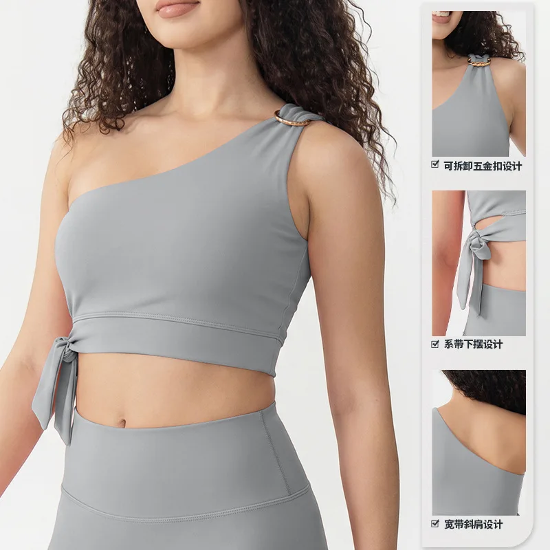 2026 Single Shoulder Yoga Tank Top Ladies Backless Quick Dry Sports Vest Built-in Padded Bra Outdoor Running Fitness Top