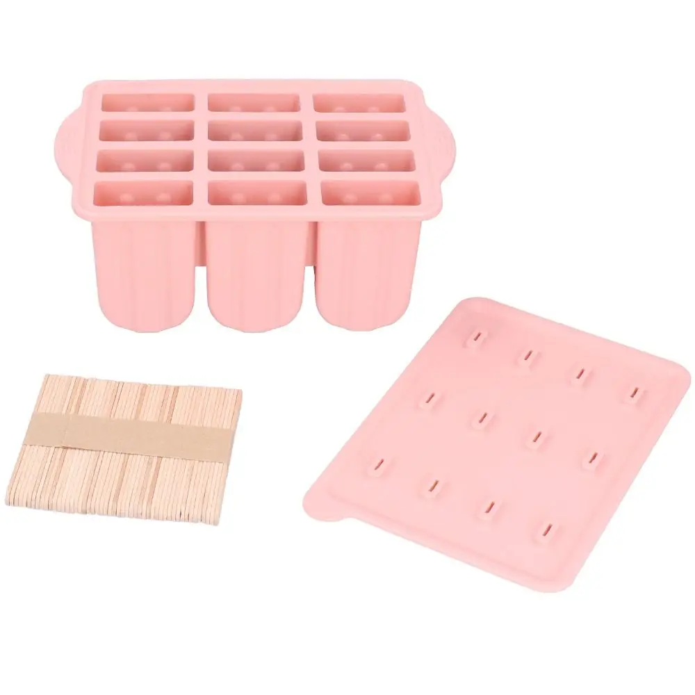 Silicone Silicone Ice Cream Molds Easy-Release 12 Grids Ice Cream Maker Molds with Lid with Sticks DIY Ice Cream Molds