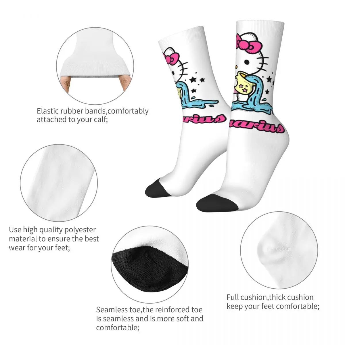 Official Hello Kitty Zodiac Aquarius Sock Happy Funny Men's Socks CasualPolyester Skateboard Women Socks Spring Autumn Winter