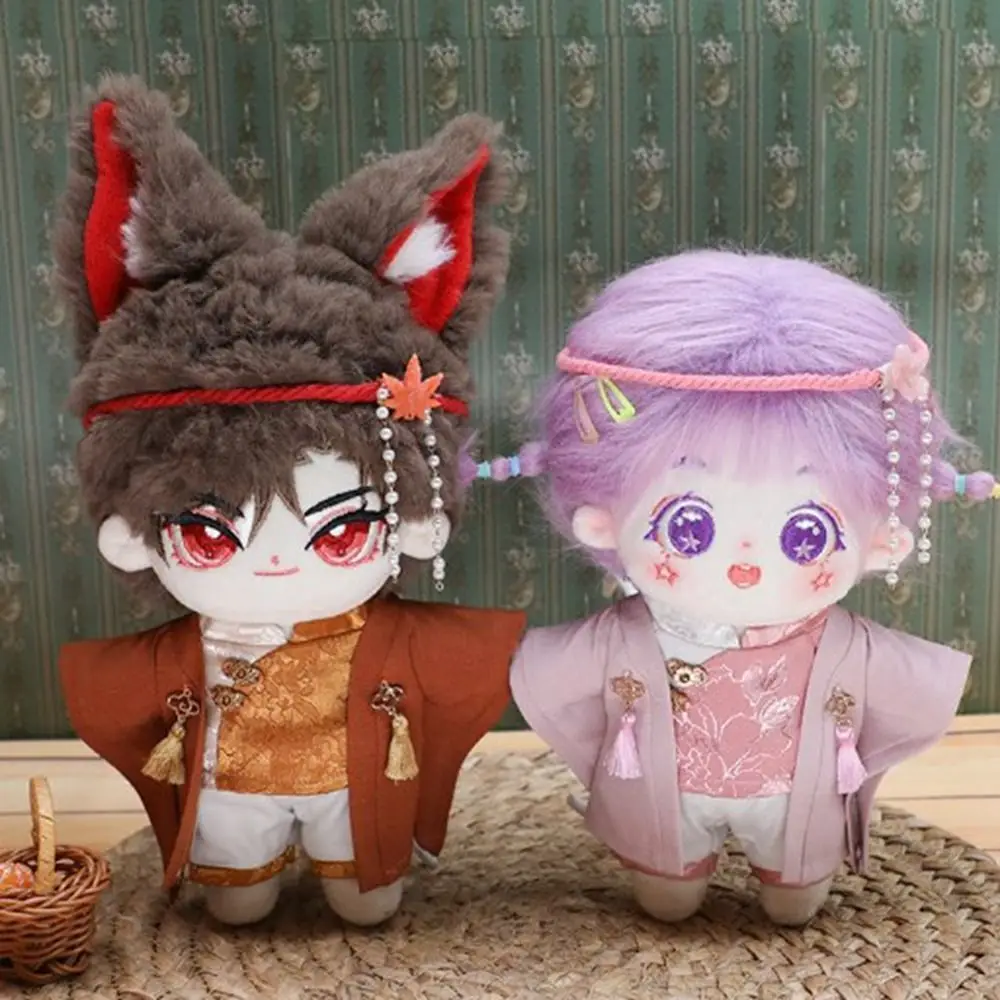 20CM Doll Clothes Chinese Style Ancient Costume Brown Pink Shirt Pants  Headwear Cardigan Set For Cotton Idol Dolls Accessories