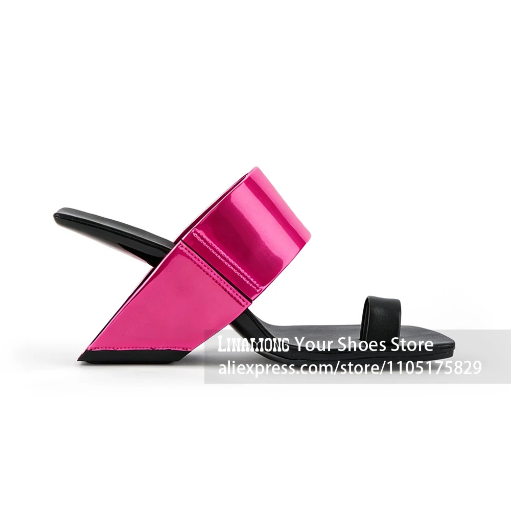 Metallic Mirror Geometric Sculptural Heel Mules Toe Ring Slide Square Open Toe Avant Garde Designer Party Evening Dress Footwear
