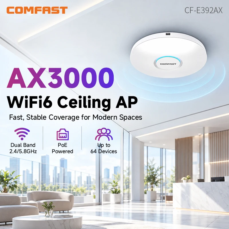 COMFAST AX3000 WiFi 6 Decken-AP 2,4G&5G Dual-Band Kabelloser Gigabit-Zugangspunkt Hochleistungs-Router für WLAN-Abdeckung im Innenbereich