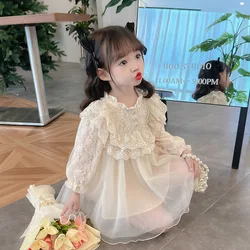 Girls 2024 Autumn New Dress Children's Explosive Heavy Industry Lace Princess Dress Little Girl Flower Girl Dress