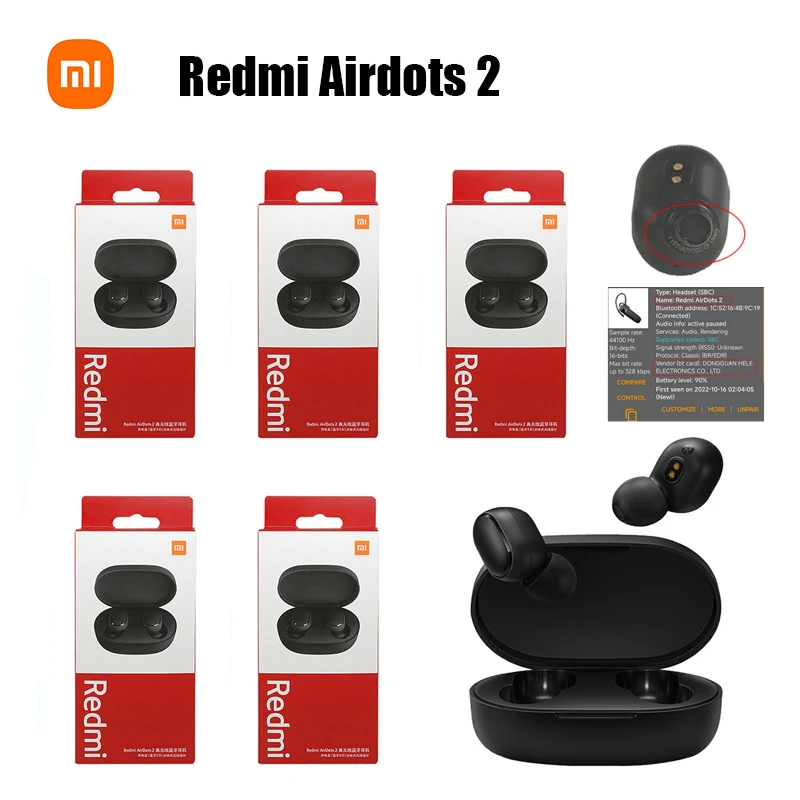 

5 10PCS Xiaomi Redmi Airdots 2 Bluetooth Earphones Wireless Bluetooth Headset with Mic Sport Music Headphones In Ear Earbuds