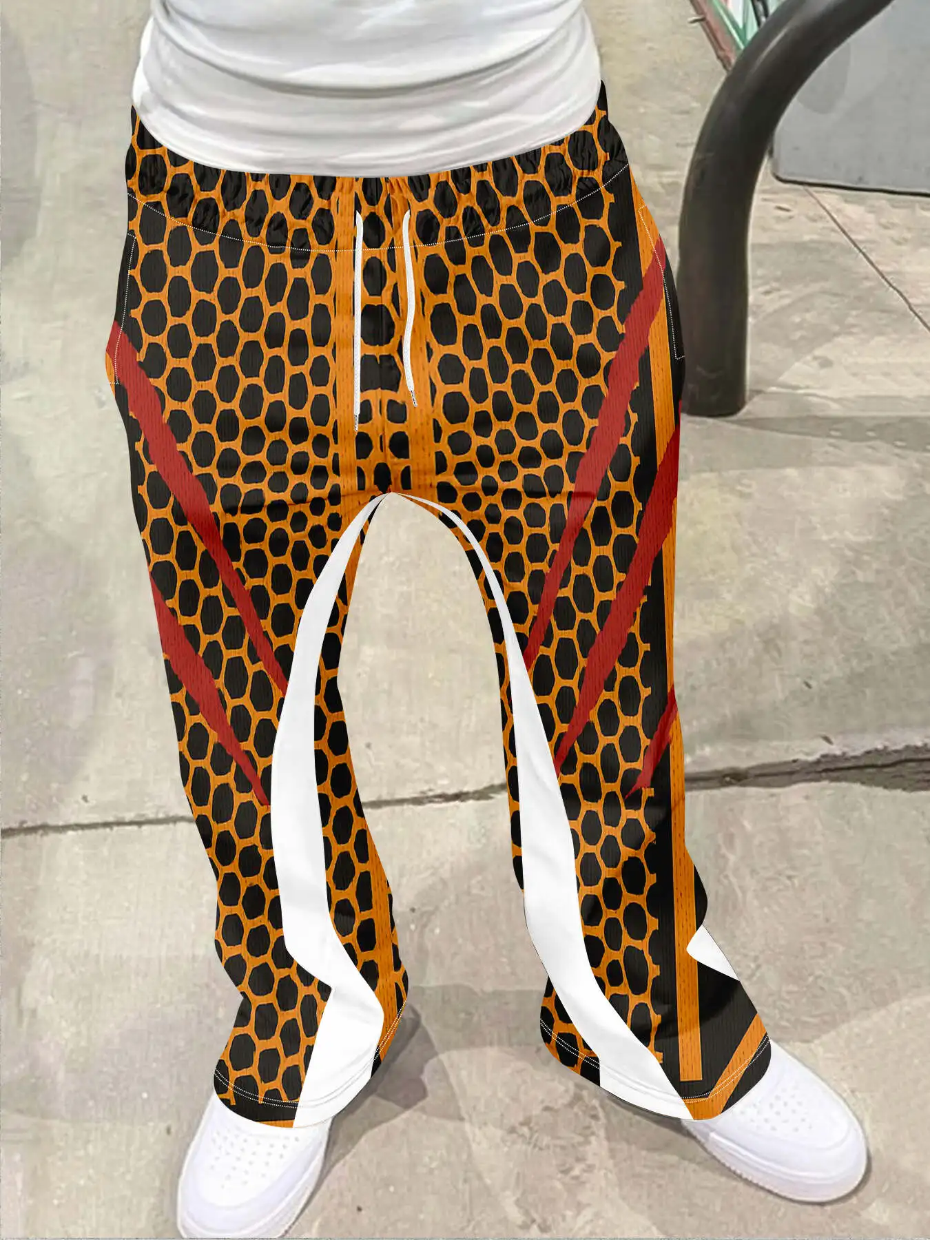 

Men's Casual Street Style Trendy Cross Print Fashionable Slightly Flared Black and White Color-Block Design Sweatpants Men Pants