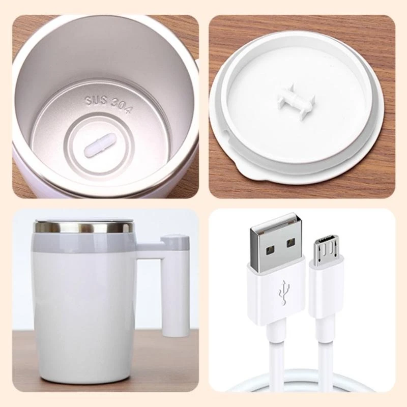 USB 충전식 자동 교반 컵 스테인레스 스틸 사무실 커피 믹싱 머그잔