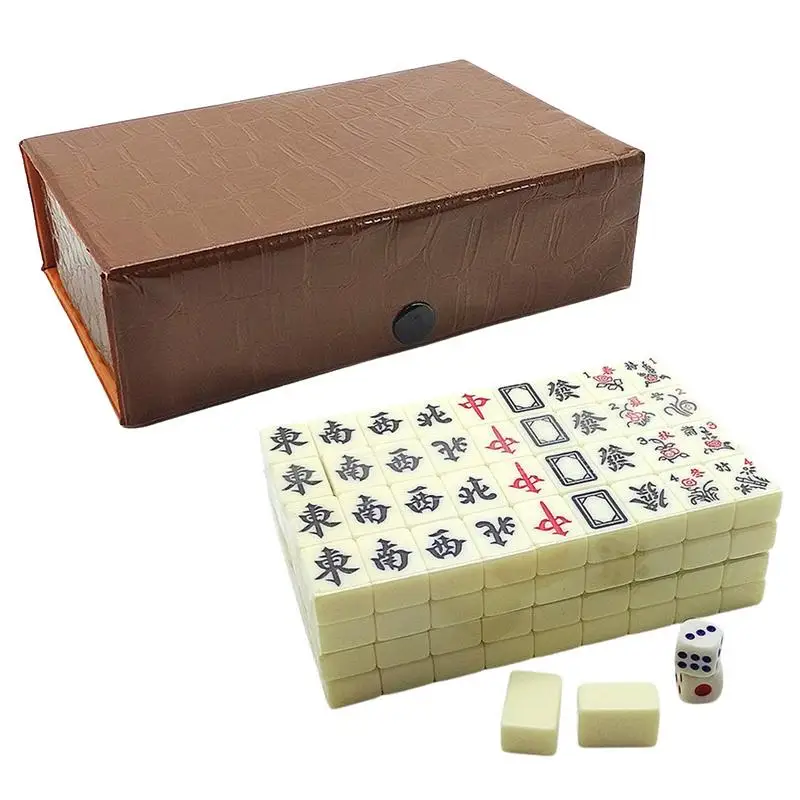 Chinese Mahjong Game Set 144 White Engraved Mini Tiles for Family Gathering Chinese Style Game Play Family Leisure Time