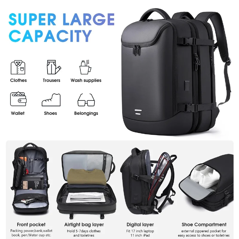 

Рюкзак для путешествий TANGCOOL большой вместимости, мужской, для ноутбука 17,3 дюйма, расширяемый, с вакуумной компрессией, ручная кладь для деловых поездок