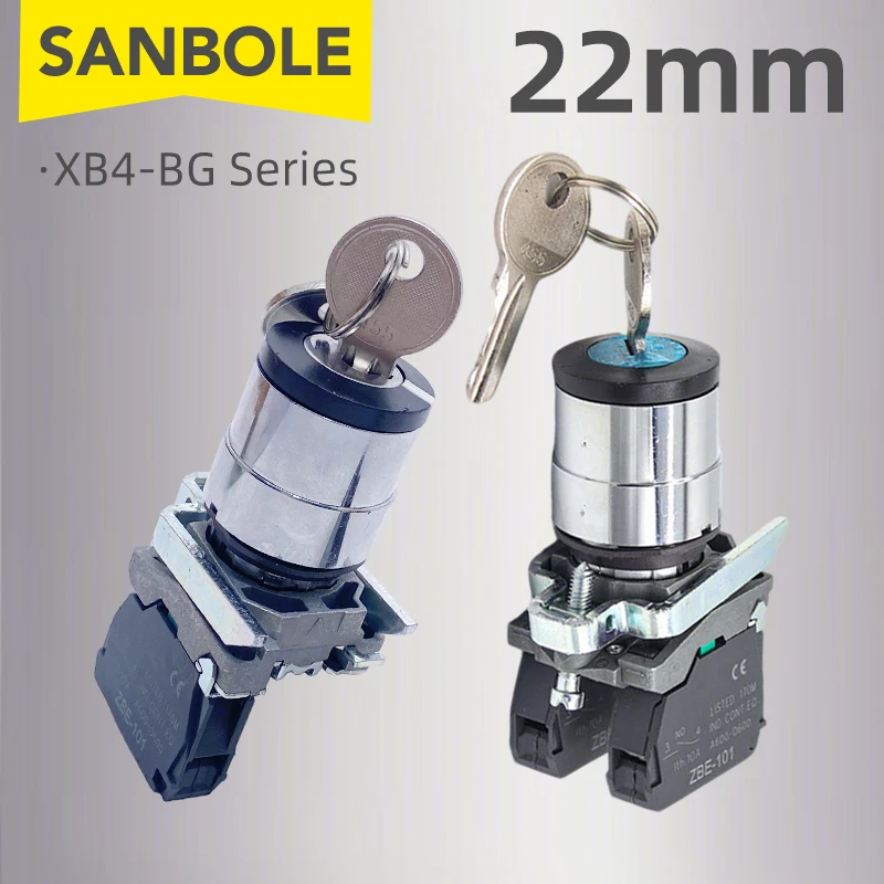 

Key Rotary Selector Switch Silver Contact XB4-BG Series Two/Three Positions Rotating Metal Button Open Hole 22mm 1NO 2NO