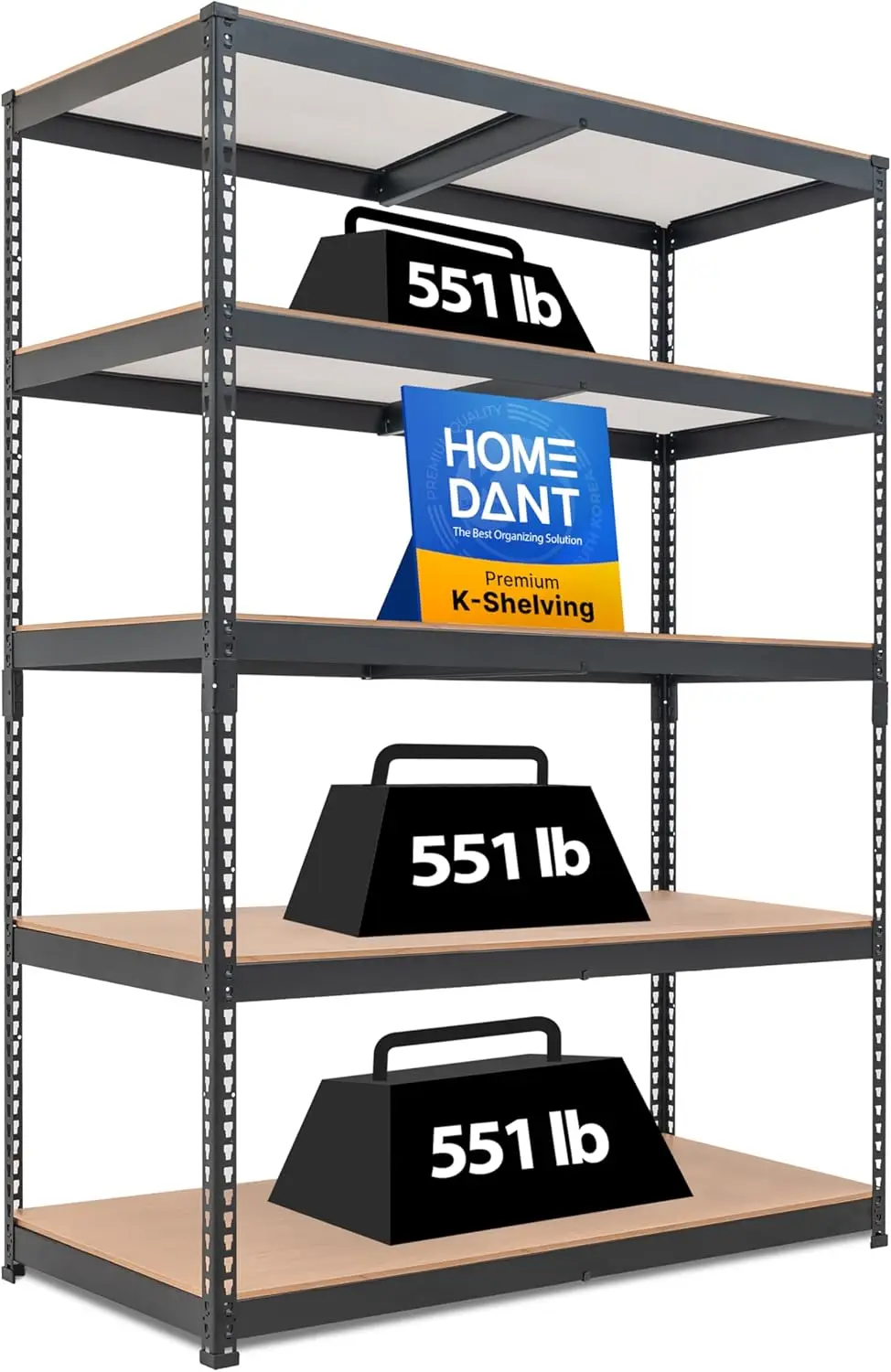 

47.7" W Deep 5-Tier Heavy Duty Adjustable Metal Storage Rack for Garage, Industrial Use, Black
