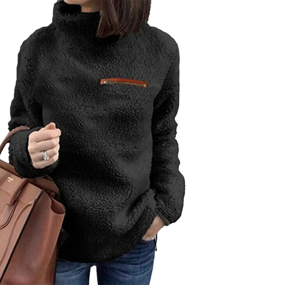 Women Fleece Pullover Sweater Long Sleeve Sweaters Outwear Tops for Spring Fall Winter