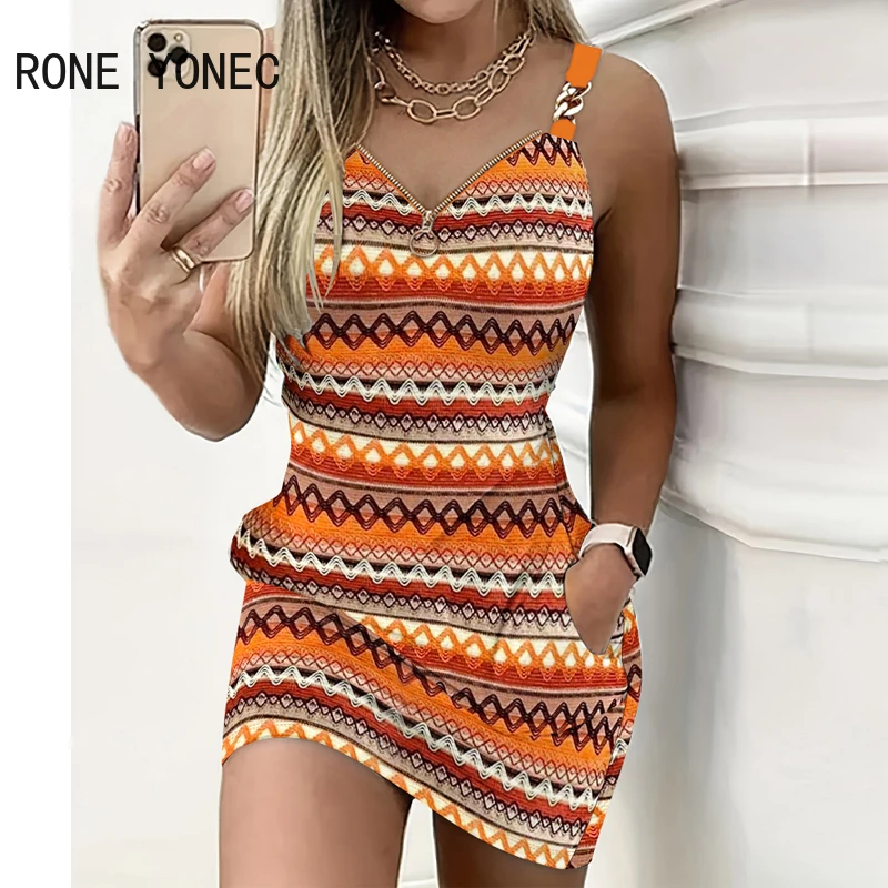 Women Outfit 2024 Y2K Colorblock Print Sleeveless Mini Dress Vacation Dress Women\'s Dress