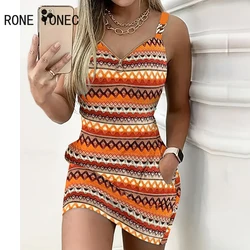 Women Outfit 2024 Y2K Colorblock Print Sleeveless Mini Dress Vacation Dress Women's Dress