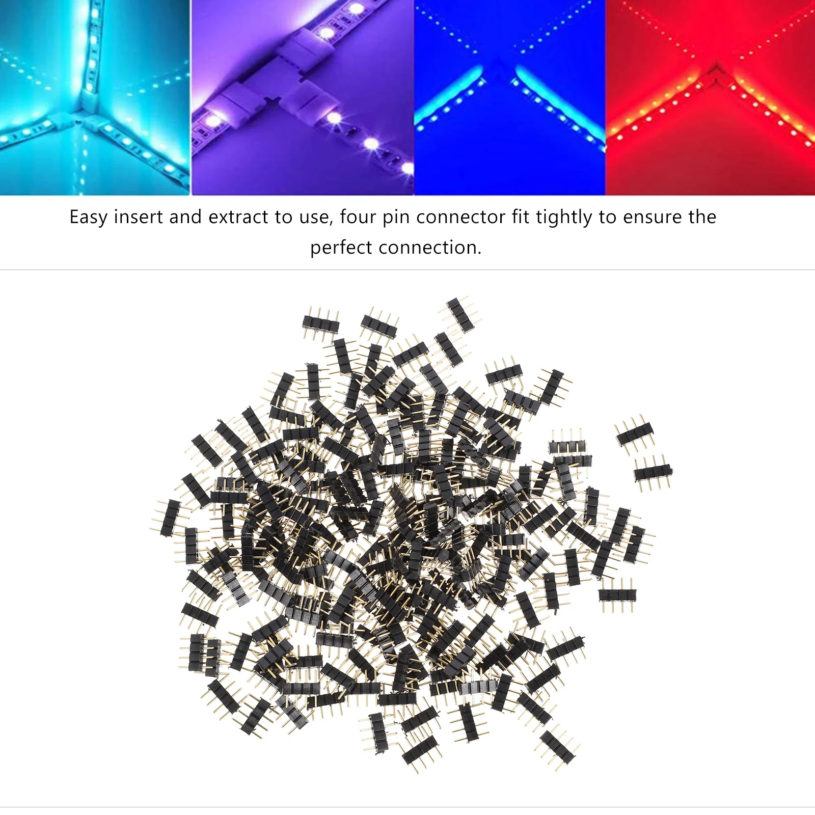 

200Pcs Round Pin Headers Copper Material High Conductivity Easy Insert Extract for Lamp Strip Connection Rgb Cable Strip Male