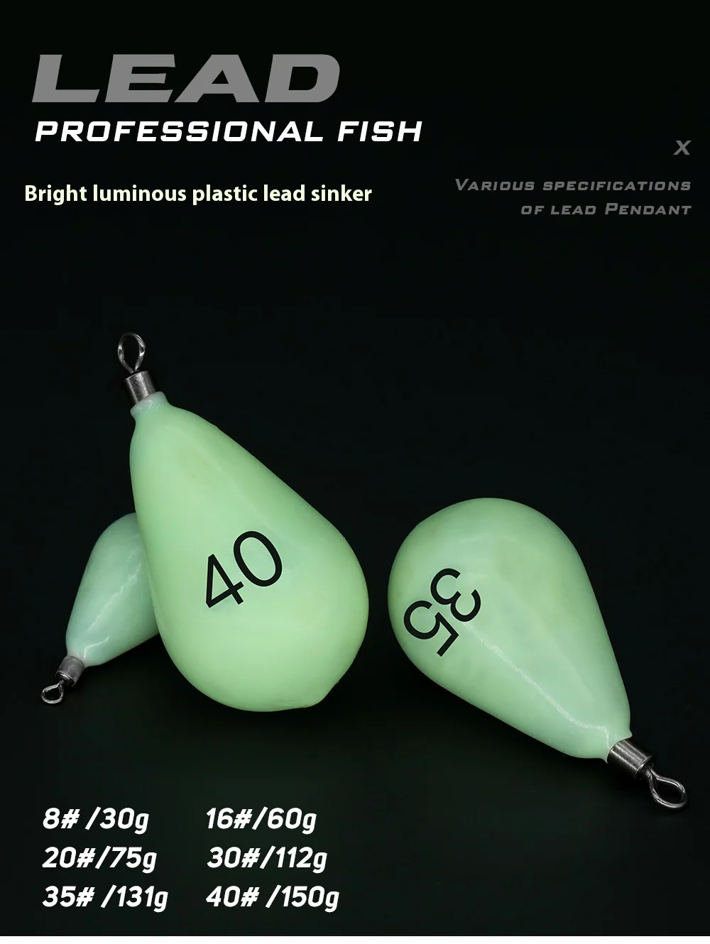 Leuchtende Angelgewichte, Platinen, 30 g-150 g, Wassertropfen, 360-Grad-Drehung, Angelplatine, Bass-Angelzubehör – Detail 1
