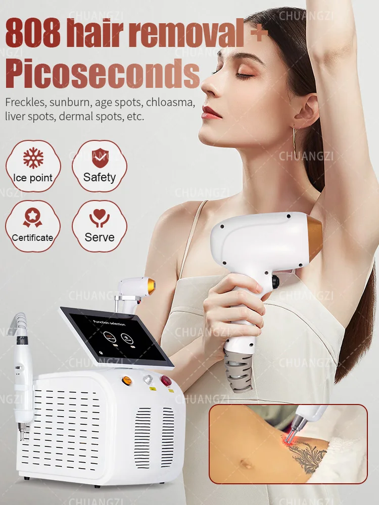 

Portable Soprano Diode 755 808 1064nm 3 Wave Laser Nd: YAG Pico Q Switch Machine Painless Hair Removal Machine 2024