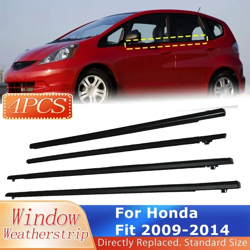 4Pcs Window Outer Weatherstrip For Honda Fit 2009-2014 Side Door Windows Glass Rubber Belt Moulding Trim Sealing Protector