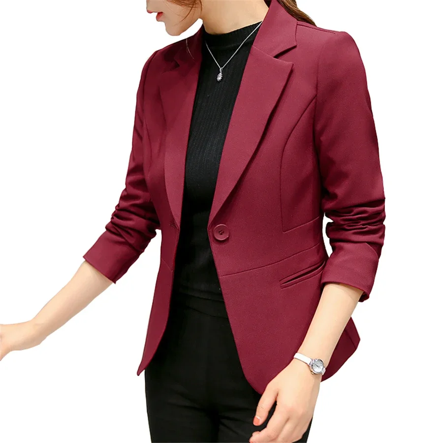 Blazer feminino 2022 vermelho manga longa blazers bolsos jaquetas casaco fino senhora do escritório jaqueta feminina topos terno blazer femme jaquetas