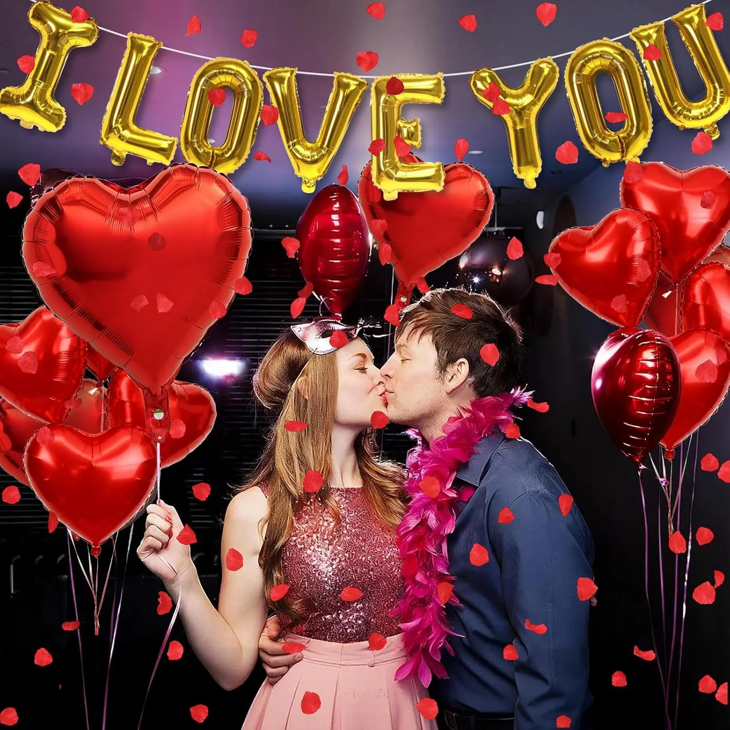 Folienballon „I Love You/Red Heart Love“, 1000 Stück Rosenblätter für Hochzeit, Jahrestag, Valentinstag, romantische besondere Nachtparty – Detail 19