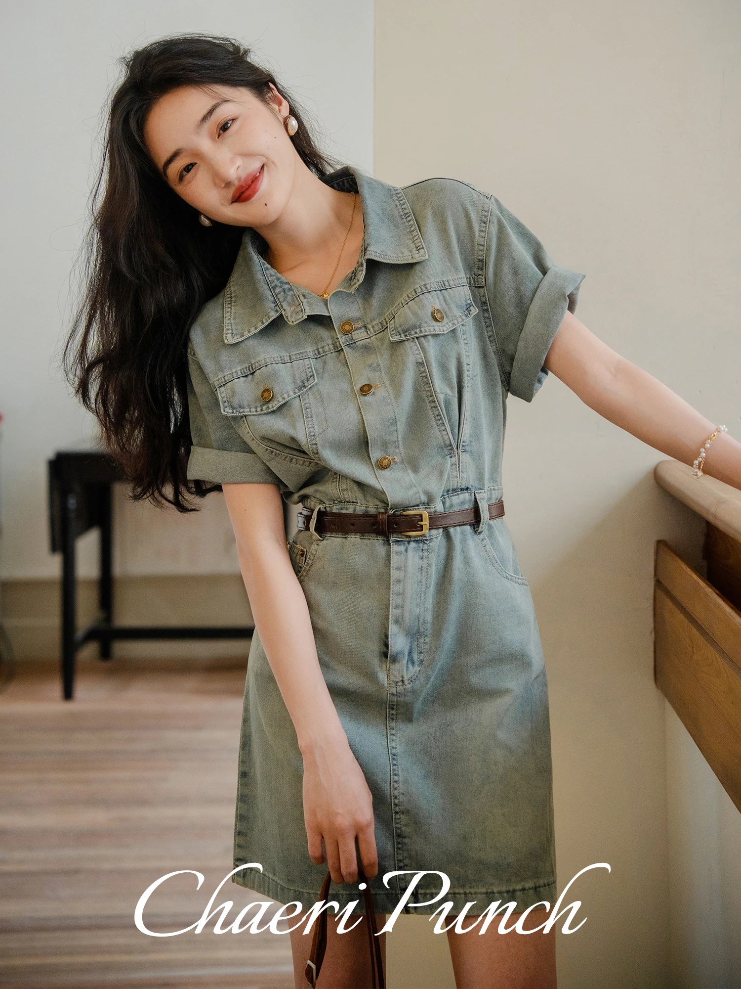 French temperament wear tooling denim dress women's summer new onesie short skirt small man