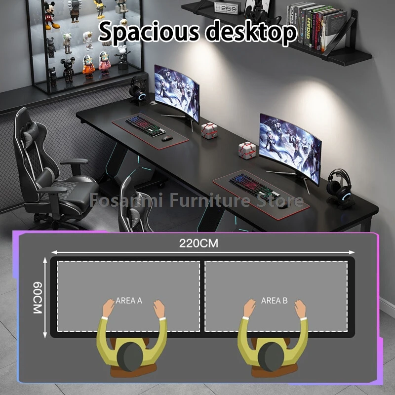 Escritorio grande para PC para jugadores de 2 personas con patas en forma de K, escritorios modernos para ordenador dobles, mesa larga espacioso para juegos de estudio en casa para dos