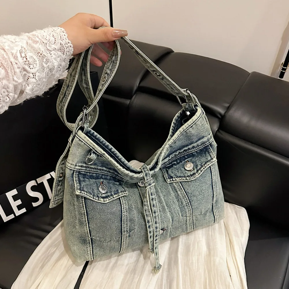 

Винтажные джинсовые сумки через плечо, большие вместительные холщовые сумки на плечо Y2k, однотонные женские сумки-мессенджеры, женские дорожные сумки