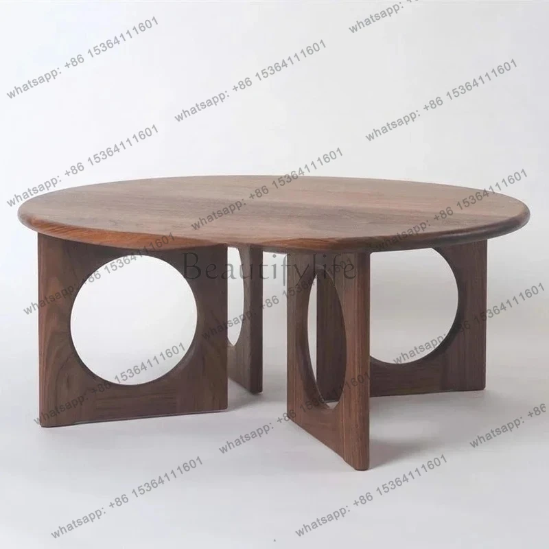 

yj32 FTavolino semplice in noce Francese retrò in legno massello semplice piccolo appartamento rotondo creativo casa di fascia a