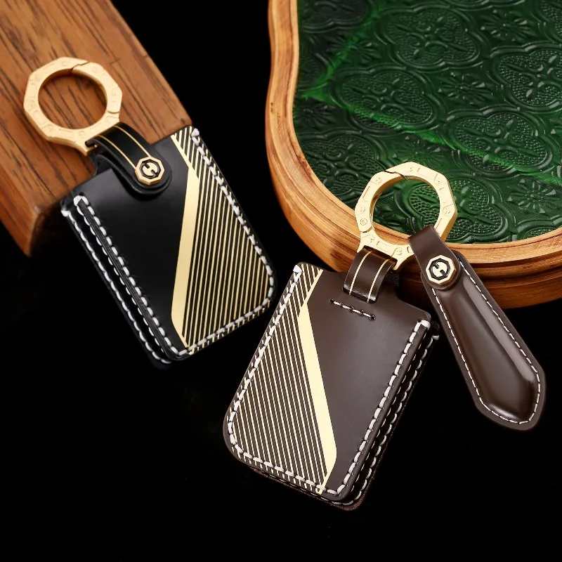 High-End Personality Genuine Leather Key Case Cover Protective Shell Bag Keychain For LYNK & CO 06 05 09 01 Car Accessory
