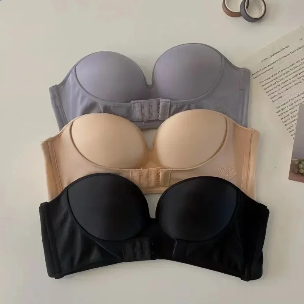 Women Sexy Strapless Push Up Bra Front Closure Bralette Invisible Bra Underwear Lingerie Seamless Brassiere 3/4 Cup Wireless Bra