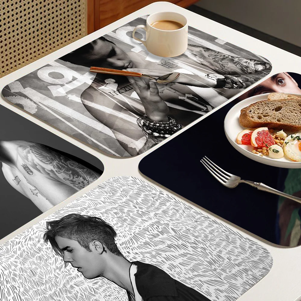 Fashion Justin Bieber Kitchen Draining Mat Non-slip Drain Dish Mats Coffee Pad Heat Resistant Placemat Dinnerware