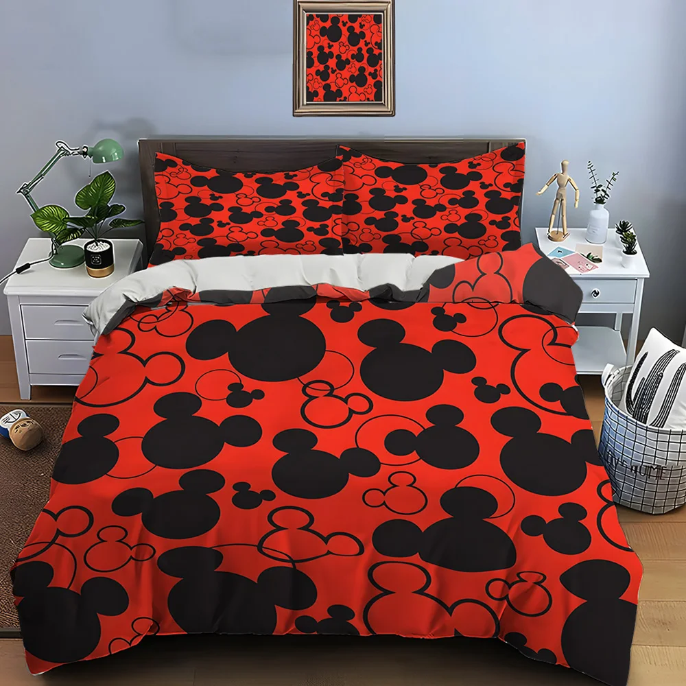 3PC Disney Mickey Mouse Printed Bedding Set Duvet Cover Anime Quilt Adult Kids Birthday Gift Full Size Bedding Set Luxury Gifts